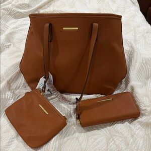 Elegant Brown Leather Tote Bag Set, Brand New, Perfect for Gift, Summer, Party